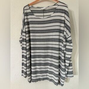 Purejill Tunic Top Women Gray/White Tencel Long Sleeve Scoop Neck Size M